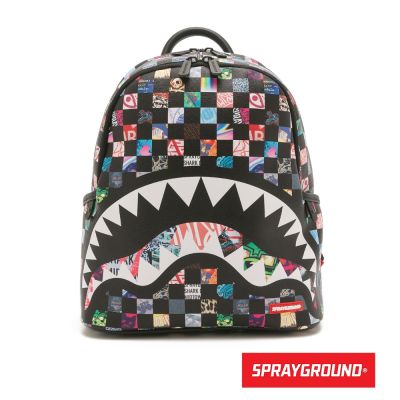 SPRAYGROUND-瘋狂格紋鋸齒鯊後背包-黑色