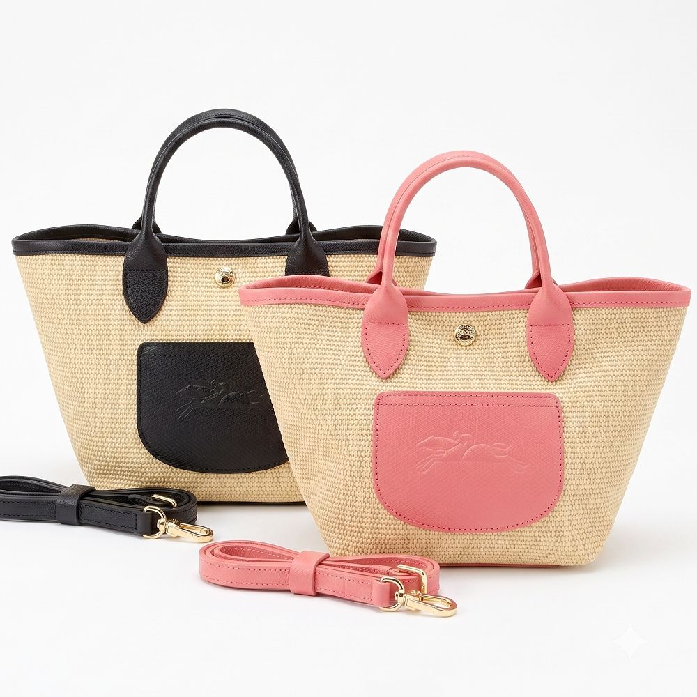 LONGCHAMP Le Panier Pliage XS 暢貨出清 麥穗紋帆布 牛皮斜背/提籃包-2色可選
