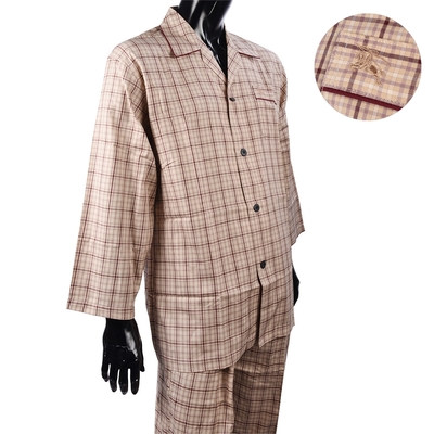 BURBERRY 巴寶莉 經典細格紋襯衫純棉男裝休閒家居服套組-酒紅色