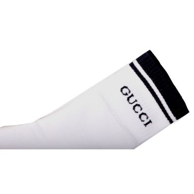 GUCCI LOGO純棉運動長襪(白色/黑色)
