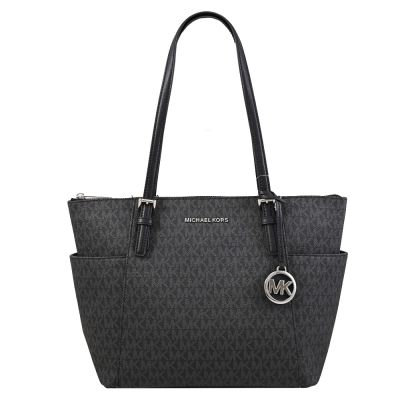 MICHAEL KORS JET SET ITEM 經典印花雙口袋拉鍊托特包(黑灰)