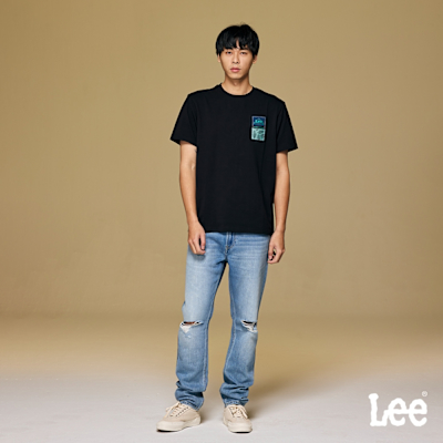 Lee 男款 705 中腰標準小直筒牛仔褲 膝蓋刷破抽鬚 中淺藍洗水｜Modern