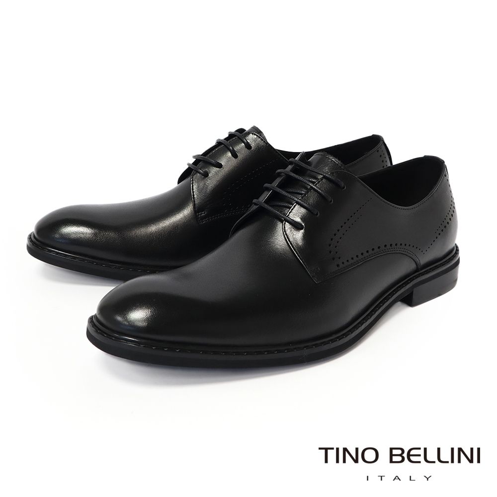 TINO BELLINI 貝里尼簡約亮面真皮綁帶德比鞋紳士鞋男鞋皮鞋 HM2T036B-1(黑色)