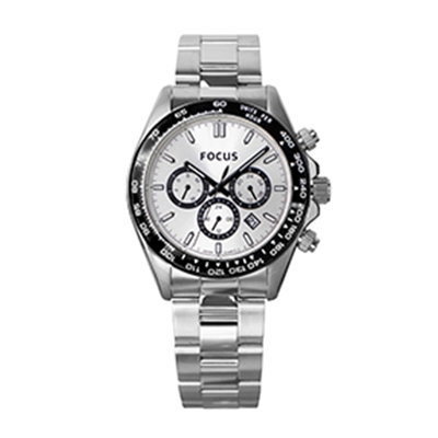FOCUS Wheel of Time Watch 時光之輪系列-FC0001-80｜黑圈白麵三眼不鏽鋼帶/44mm