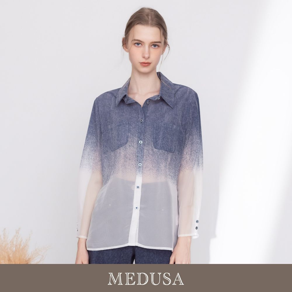 現貨【MEDUSA 曼度莎】藝術漸層半透膚長袖襯衫（M-XL）｜漸層襯衫 透膚襯衫 女長袖上衣