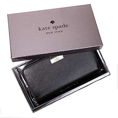 KATE SPADE Saffiano 拉鍊長夾禮盒(黑色)