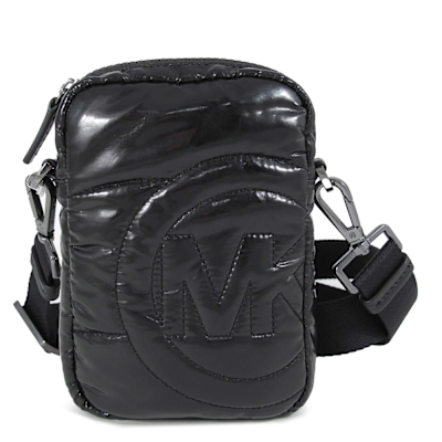 MICHAEL KORS Rae 大圓標Logo绗縫防潑水輕量尼龍手機小物斜背包(黑色)