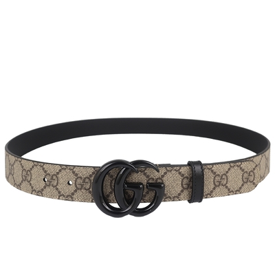 GUCCI Marmont 黑色雙G防水布皮帶(80cm)