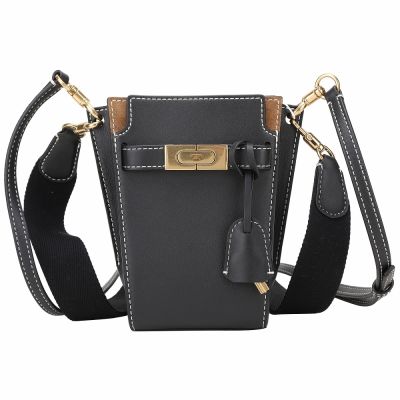 TORY BURCH 展示品 Lee Radziwill 小款 黑色雙背帶縫線牛皮肩背水桶包(皮革背帶扣環兩頭不同)