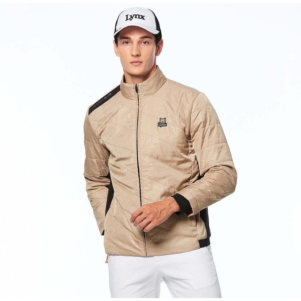 【Lynx Golf】男款防風防潑水鋪棉保暖壓光造型配布剪裁變色膠印設計長袖外套(二色) (卡其色)