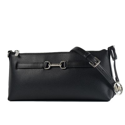 MICHAEL KORS Carson 鵝卵石紋肩背/斜背二用包-黑色/小