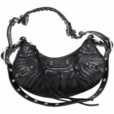 BALENCIAGA巴黎世家 BALENCIAGA 巴黎世家 Le Cagole XS 新版 鞣製小羊皮肩/斜背可頌包(黑色)