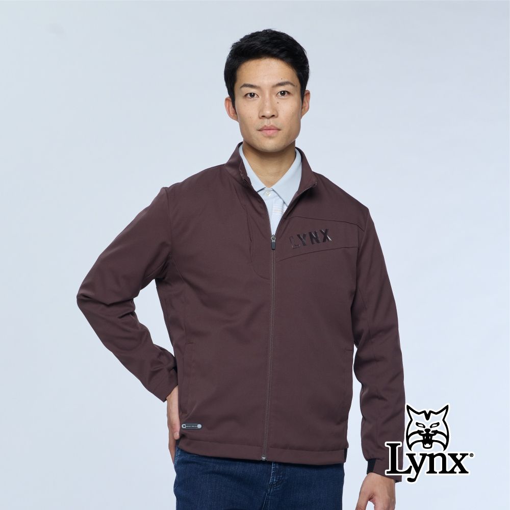 【Lynx Golf】男款Sorona彈性紗刷毛裡立領拉鍊長袖外套/高爾夫球(二色) (深咖色)