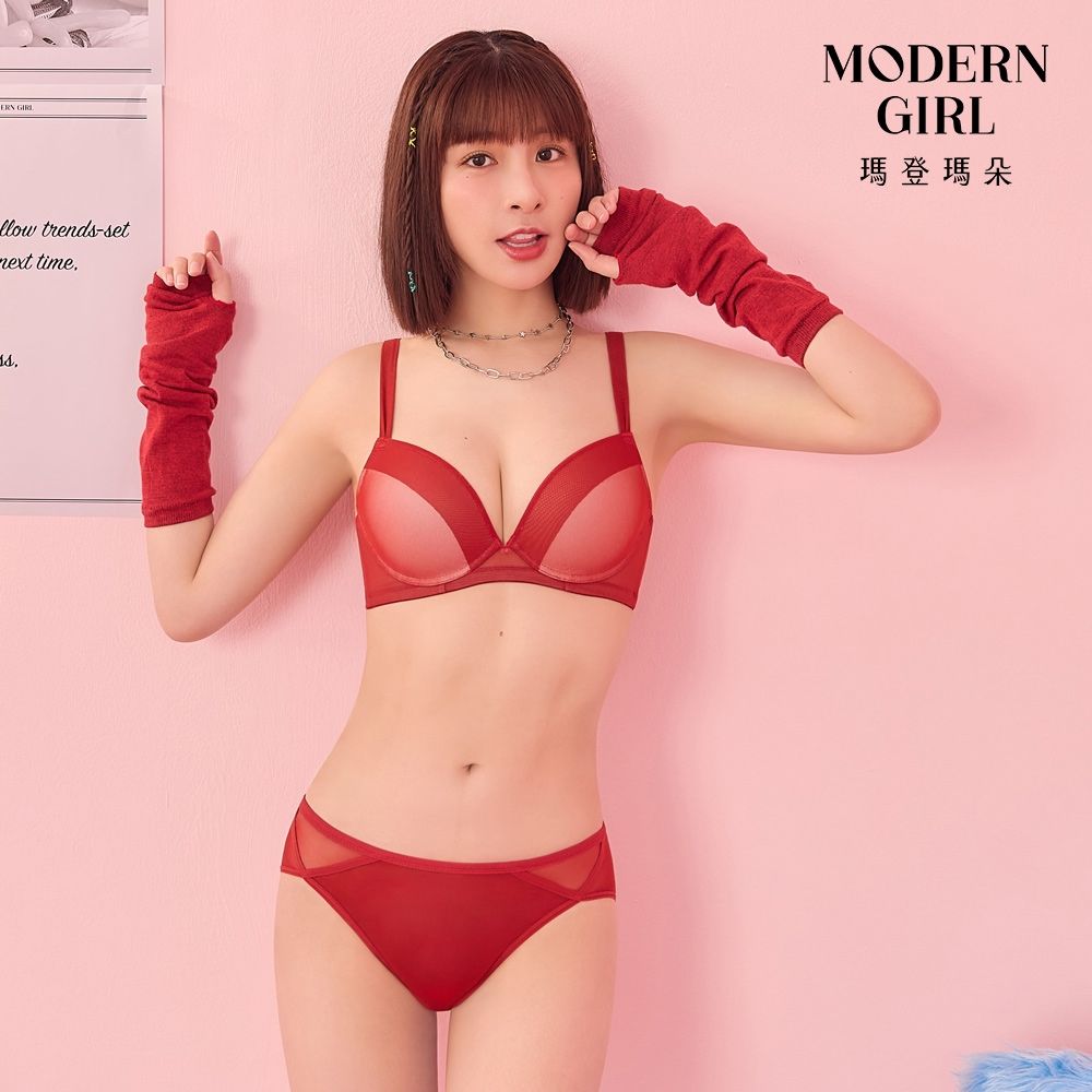 瑪登瑪朵 Magic Secrets 低腰三角網內褲 M-XL(暮霞紅)