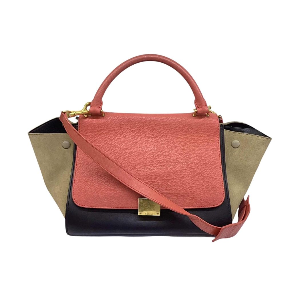 二手品 七五成新CELINE Trapeze小牛皮拼色金扣鞦韆包(手提/肩背包)