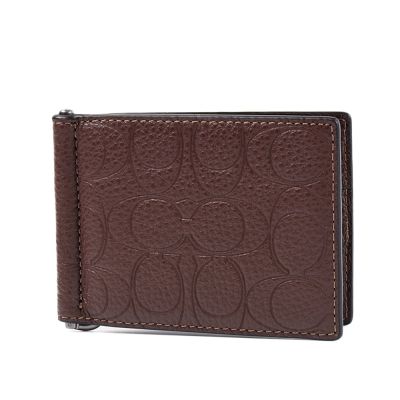 COACH 男款 內雕LOGO荔枝紋證件/鈔票夾-咖啡色