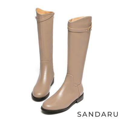 山打努SANDARU-長靴 金屬鎖扣圓頭顯瘦長靴-灰