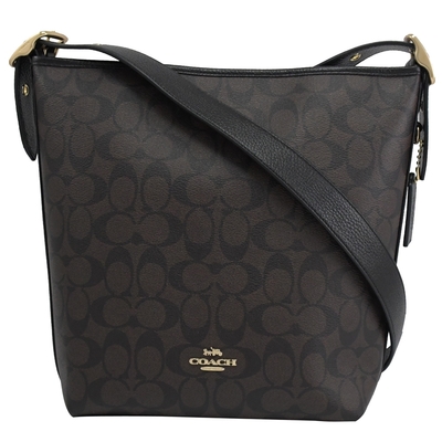 COACH Val Duffle 金屬LOGO經典C字印花拉鍊側肩/斜背包(深咖)