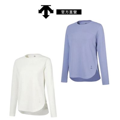 【DESCENTE】迪桑特 女士 運動訓練長版上衣 健身 跑步 (白色/藍色)
