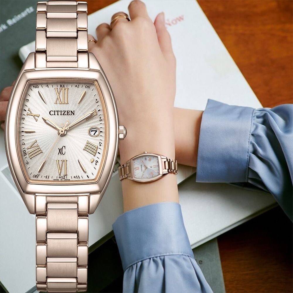 CITIZEN 星辰 XC 優雅酒桶型光動能電波女錶 開學換新季 送禮推薦 ES9395-53A