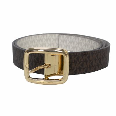 Michael Kors 經典 Logo壓紋防刮寬版雙面用皮帶-XL (咖/白)