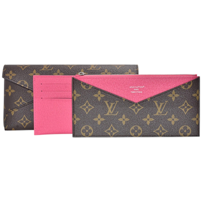 LOUIS VUITTON路易威登 LOUIS VUITTON  M12403 經典Kirigami 系列粒面牛皮多功能可拆式萬用夾/皮夾(棕色/粉紅色)