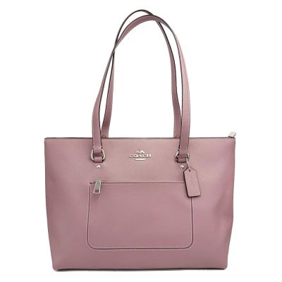 COACH STATION前拉鍊素面防刮牛皮肩背大購物托特包(木槿紫)