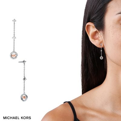 MICHAEL KORS Premium 925純銀垂墜式Logo耳環-銀色 MKC1510AN931