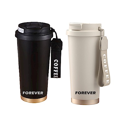 (買1送1)【日本FOREVER】316不鏽鋼咖啡杯/陶瓷塗層雙飲蓋/保溫杯530ML(2款可選)