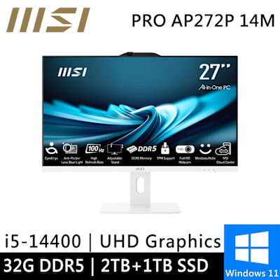 MSI微星 微星 PRO AP272P 14M-633TW-SP7 27型 白(i5-14400/32G/2TB+1TB/W11)特仕版