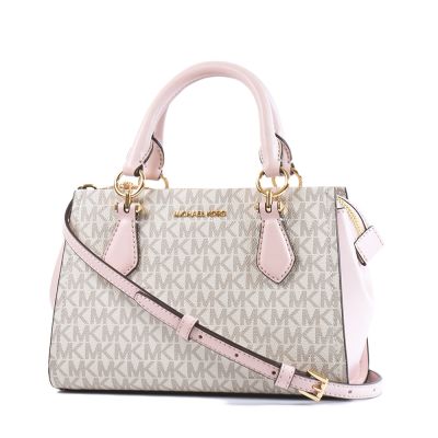 MICHAEL KORS Marilyn 緹花LOGO防刮手提/斜背二用包-粉/白/小