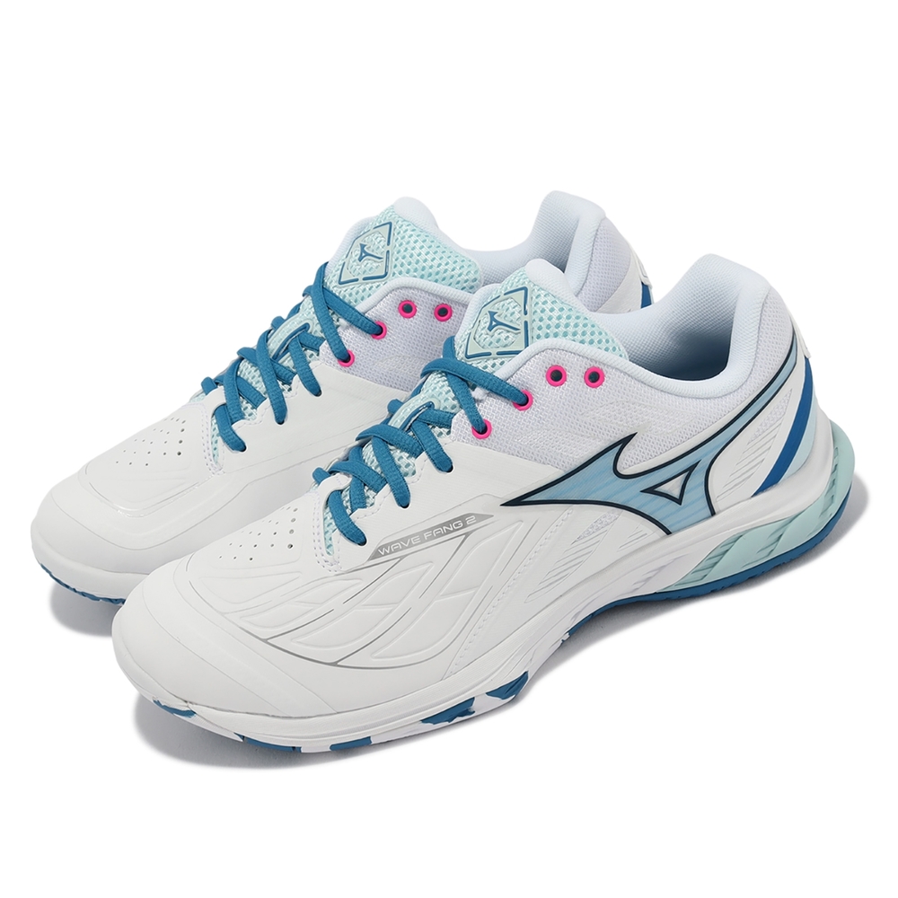Mizuno 羽球鞋Wave Fang 2 寬楦男鞋女鞋白藍回彈桌球鞋室內運動美津濃