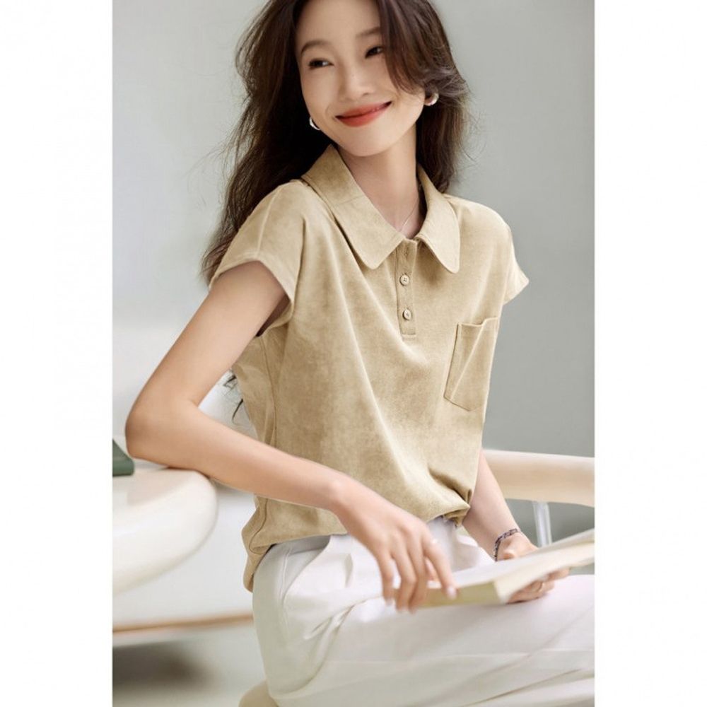 【ALLK 歐楷】新品上架 暈染配色造型上衣 2色 尺寸L-XXL/中大尺碼/涼爽/透氣 (卡其色)
