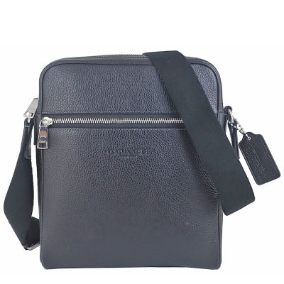 COACH 黑色荔枝紋皮革烙印標中型斜背包