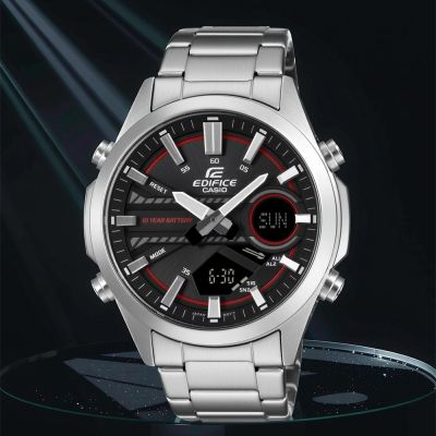 CASIO 卡西歐 EDIFICE 10年電力運動雙顯手錶 男錶 禮物 開學換新季 送禮推薦-黑x銀 EFV-C120D-1A4