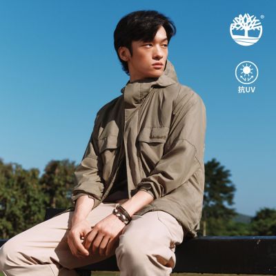 Timberland 男款灰綠色連帽防曬外套