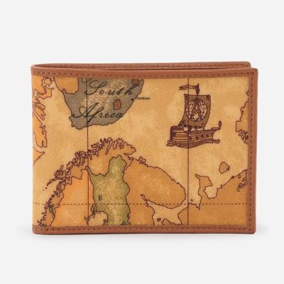 Alviero Martini 義大利地圖包 經典8卡證件短夾-地圖黃