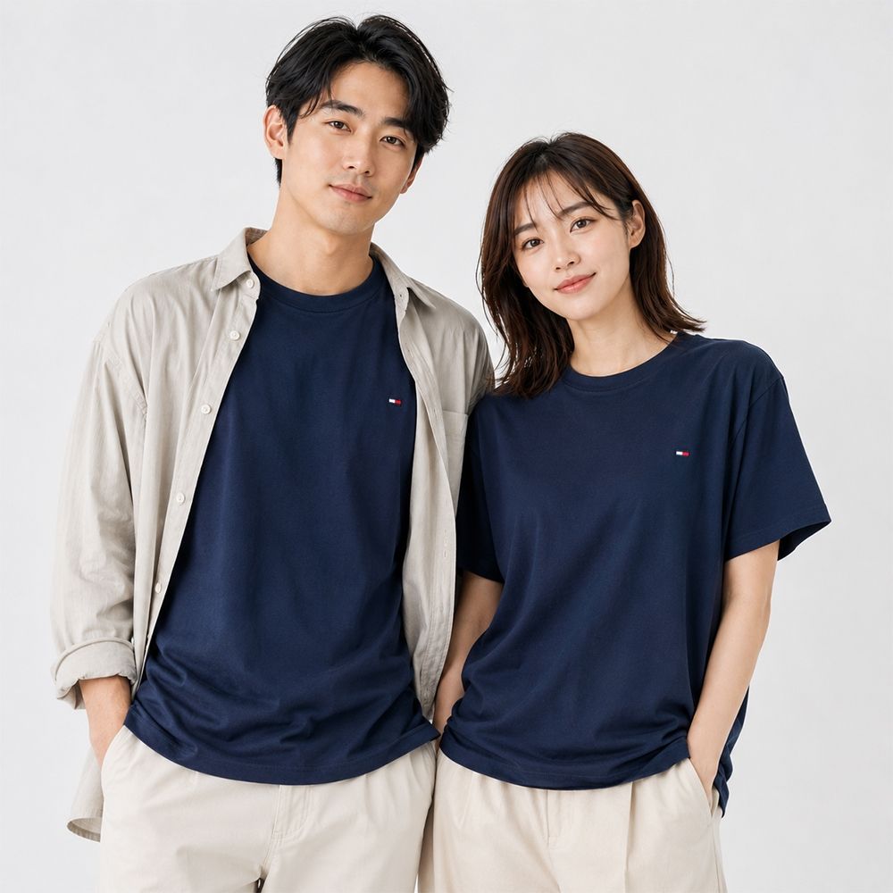 TOMMY 年度爆款經典圓領Logo素面短袖T恤-深藍色
