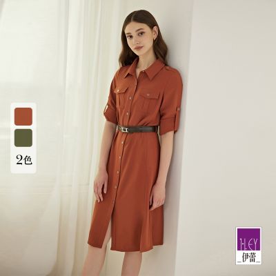 ILEY伊蕾 氣質附腰帶排釦厚雪紡長版開叉洋裝(兩色；M-XL)1224027048