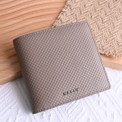 BALLY LYIES 金屬LOGO壓紋裝飾牛皮4卡零錢短夾(大象灰)