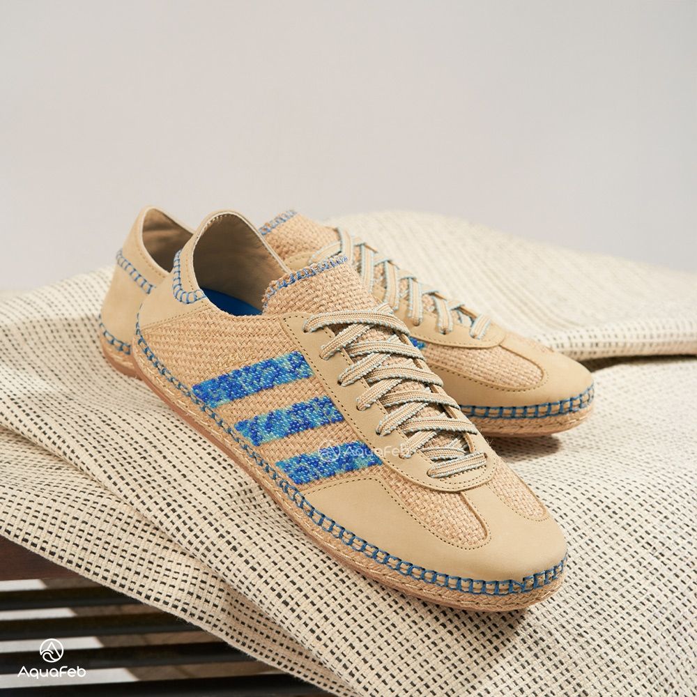 Clot x Adidas Gazelle 男女鞋亞麻藍色陳冠希聯名串珠編織草鞋休閒鞋
