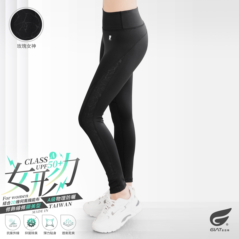 GIAT台灣製側紋拼接UV排汗機能壓力褲 (玫瑰女神)