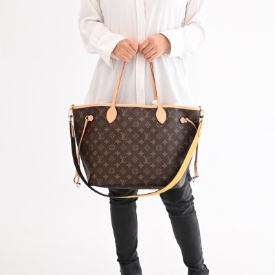 LV M11947 Neverfull Bandoulière Inside Out MM 經典花紋束口雙面兩用包/購物包/托特包(咖/黃)