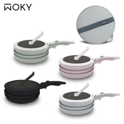 【WOKY沃廚】TICERA系列塔塔鍋22cm-可疊不沾鍋3鍋組(平底鍋/煎鍋/炒鍋/湯鍋) (附收納袋)