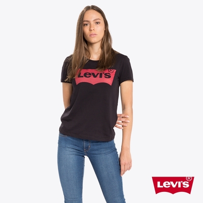 Levis 女款 重磅短袖T恤 / 修身版型 / 經典Logo / 210GSM厚棉 黑