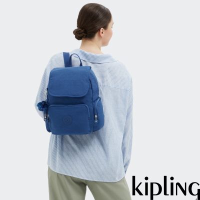 『猴子包』Kipling 休閒藍掀蓋拉鍊後背包-CITY ZIP S