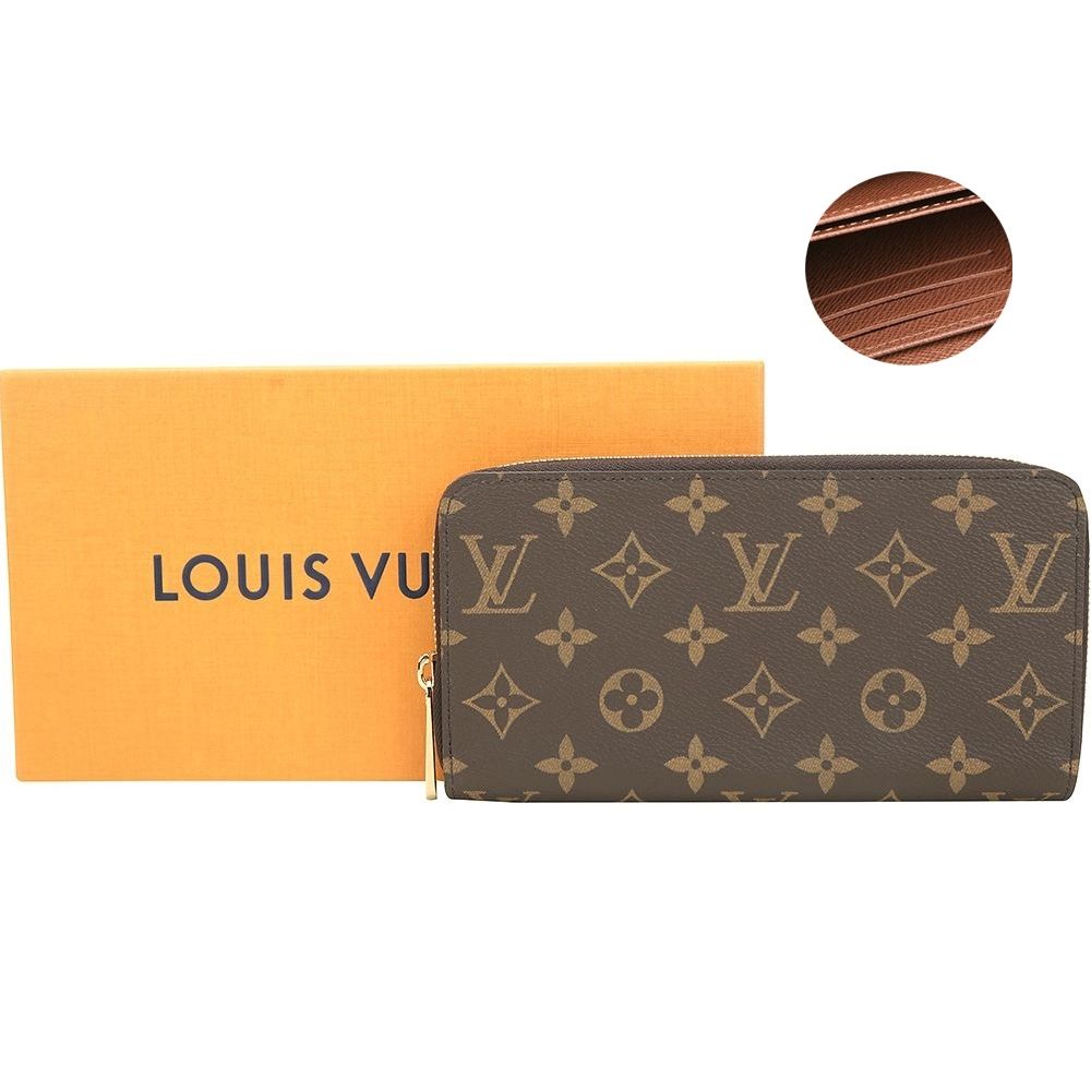 Louis Vuitton LV路易威登 M42616 Monogram 經典圖騰拉鍊長夾(咖啡色內裡)