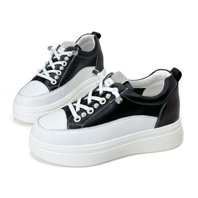 Robinlo 真皮厚底奢華閃鑽內增高休閒鞋小白鞋 FREDDY 個性黑/純淨白