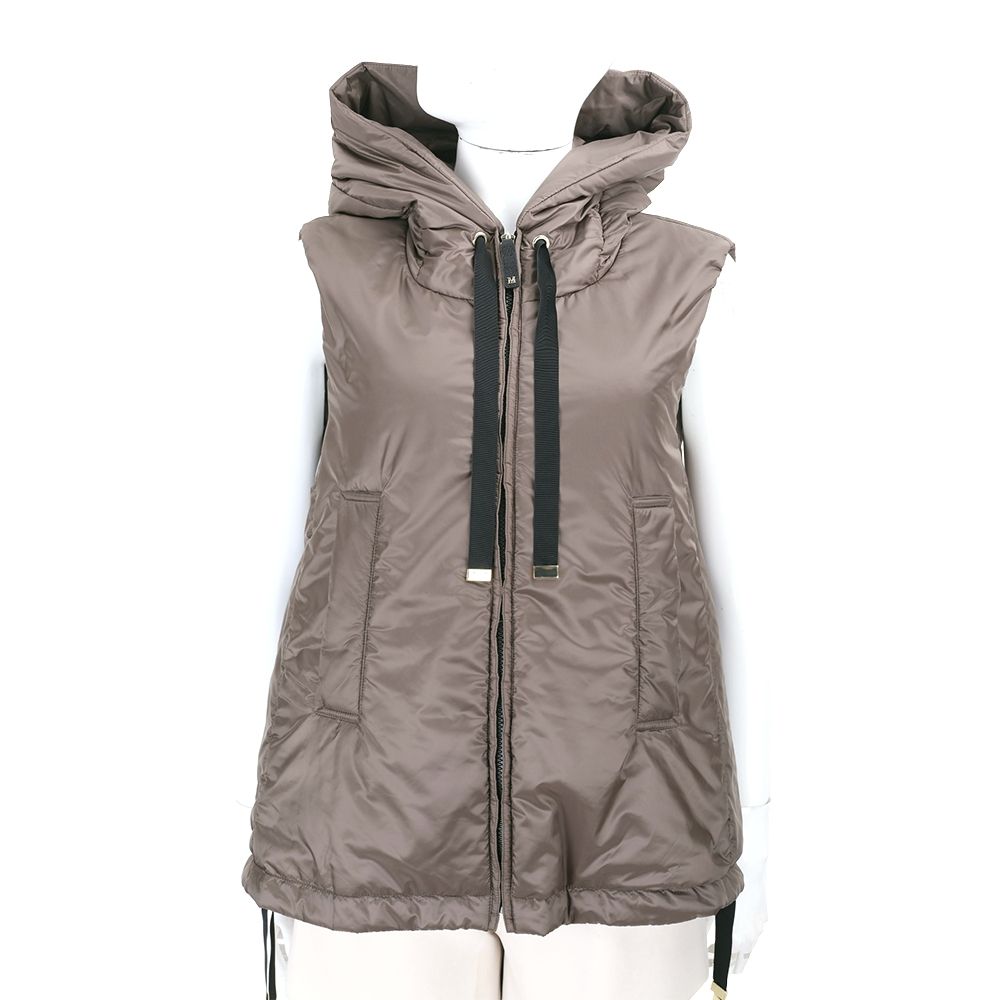 MAX MARA-The Cube 緞帶抽繩連帽駱駝絨背心-多色可選 (咖啡)