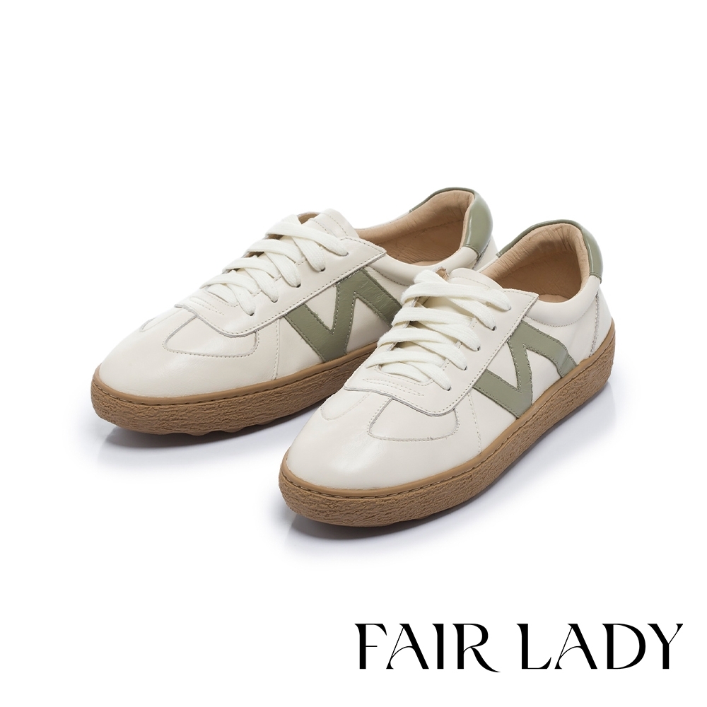 FAIR LADY 軟實力 時髦撞色N字免綁帶焦糖厚底休閒鞋 抹茶 (502966)